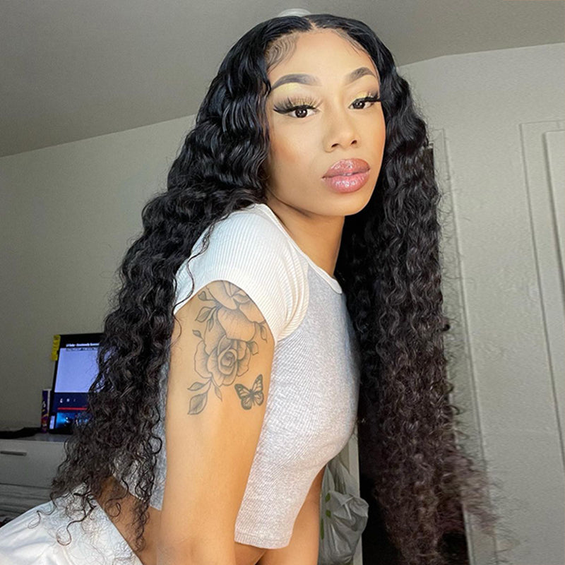 Deep curly 13x4 HD Lace 180%&200% Density Full Frontal Wigs Pre-plucked Nature Hairline