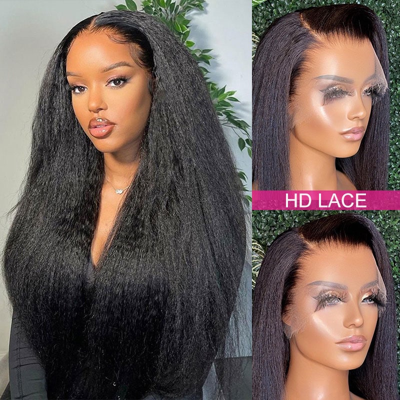 Yaki&Kinky Straight 13x4 HD Lace 180%&200% Density Full Frontal Wigs Pre-plucked Nature Hairline