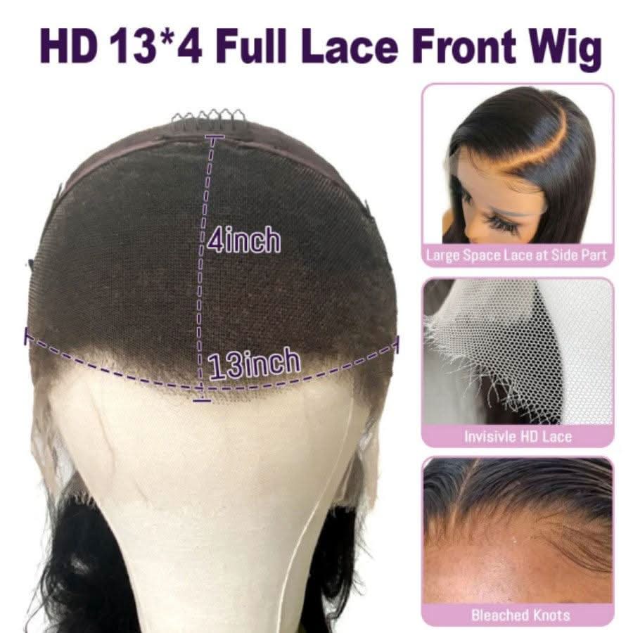 Straight 13x4 HD Lace 180%&200% Density Full Frontal Wigs Pre-plucked Nature Hairline