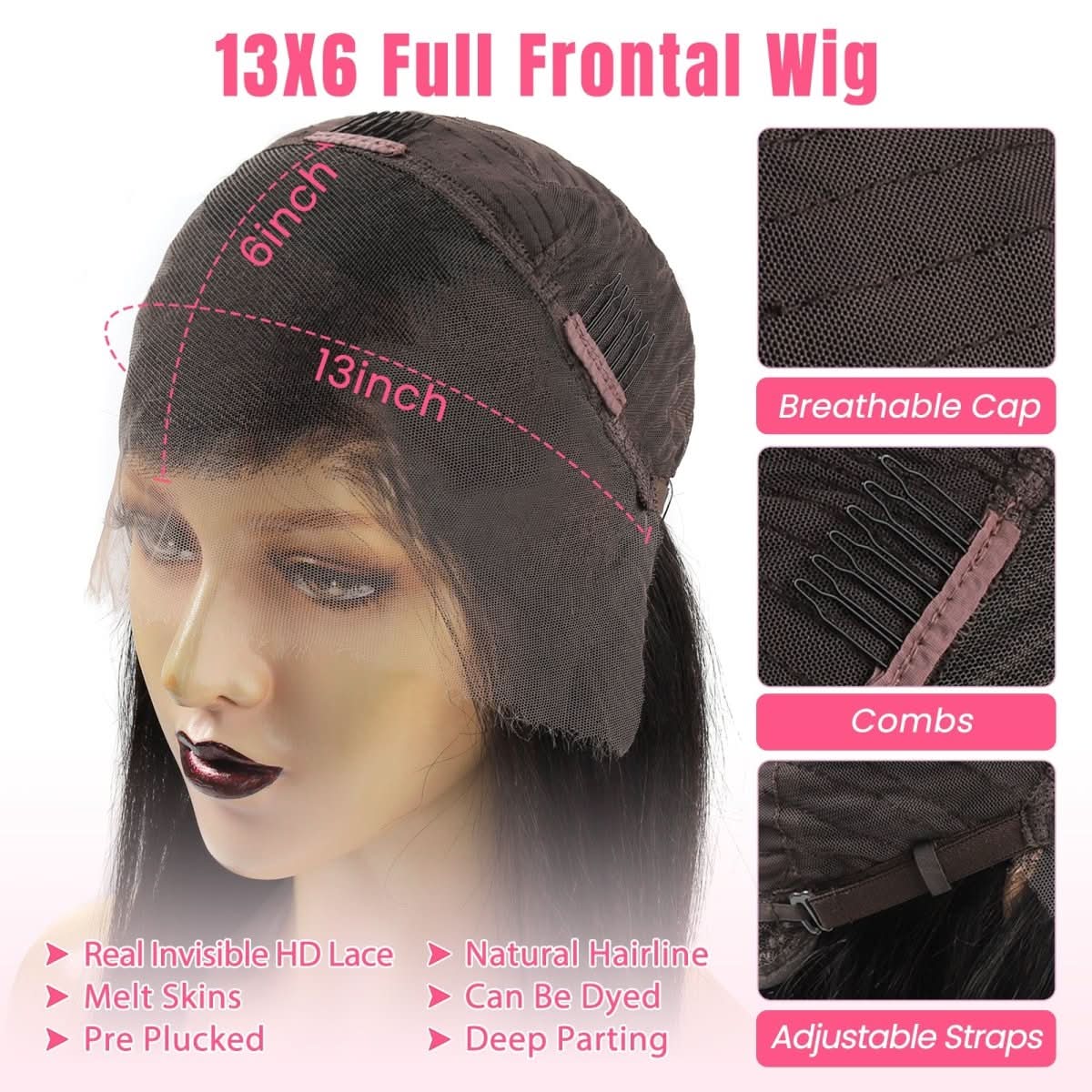13X6 Full Frontal Wig Silk Straight Pre Plucked Top1Hair Skinlike Real HD Lace180%Density