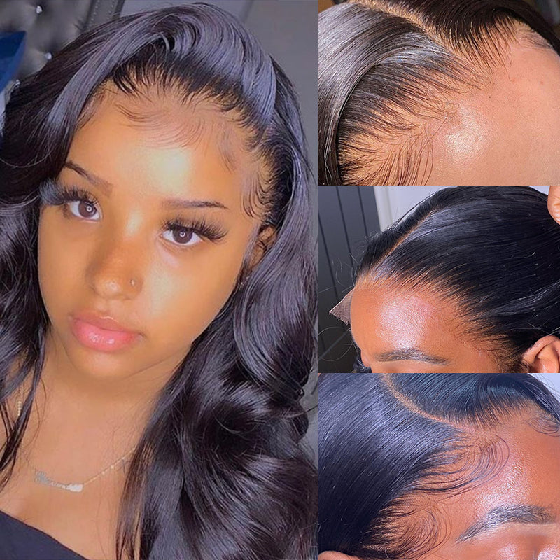 Body wave 13x4 HD Lace 180%&200% Density Full Frontal Wigs Pre-plucked Nature Hairline
